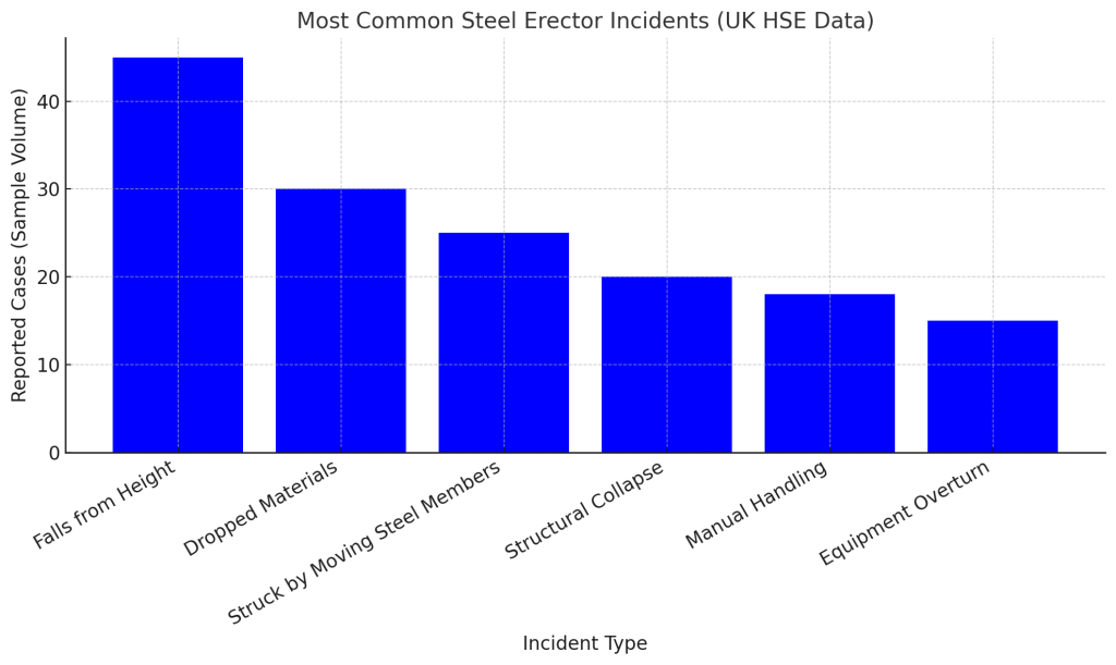 Most Common Steel Erector Incidents (UK HSE Data)